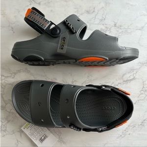 Crocs Men’s Size 10 All Terrain Sandals Adjustable Cushion Strap Orange Gray